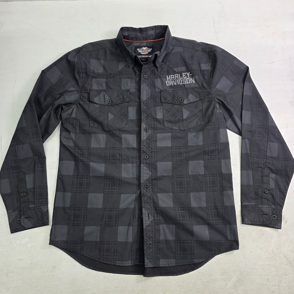 Harley Davidson Motorcycles Performance Long Sleeve Button Up Shirt Men's L EUC